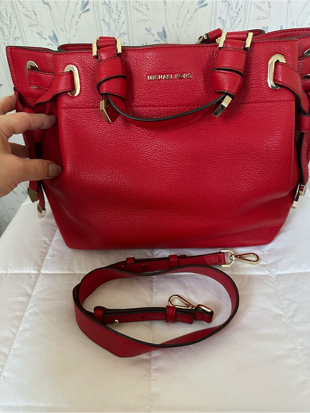Michael Kors Red Pebbled Leather Satchel